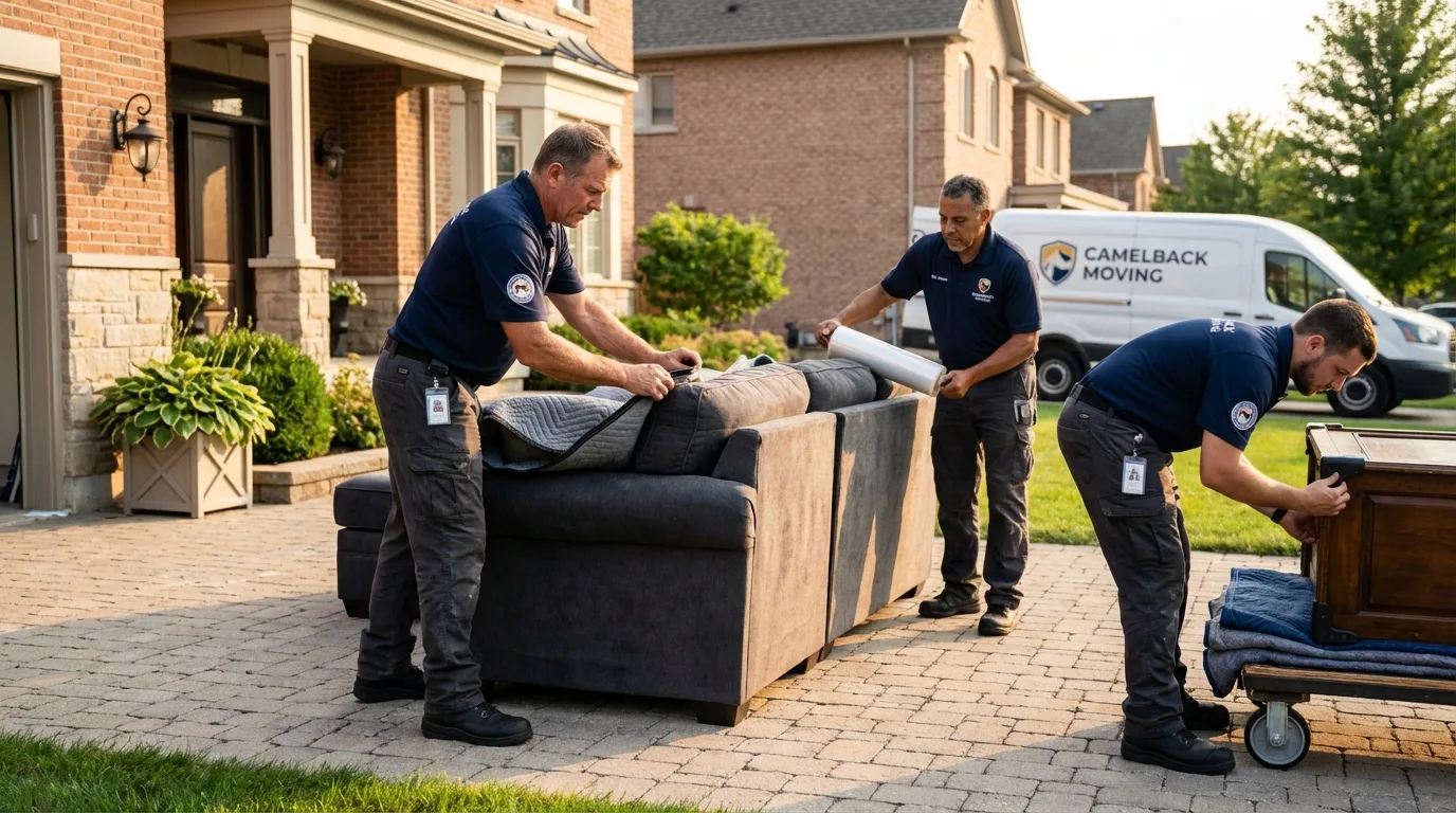 Large estate moving crew wrapping furniture in Milliken, CO